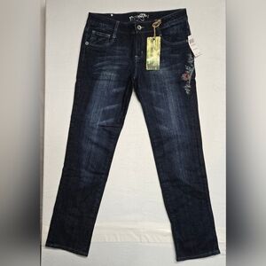 Ethanol Jeans 11/12 31 Skinny Leg Embellished Rhinestone Patch Wings Floral